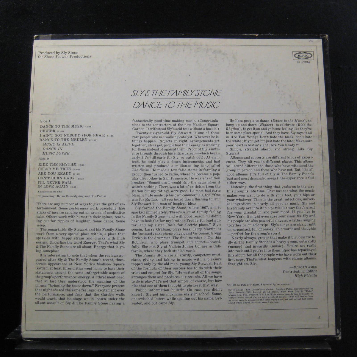 Sly & The Family Stone – DANCE TO THE MUSIC – achterkant hoes