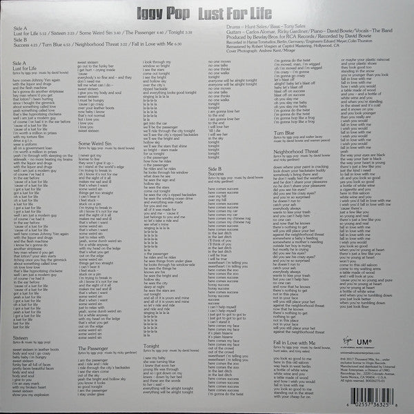 Iggy Pop – LUST FOR LIFE – achterkant hoes