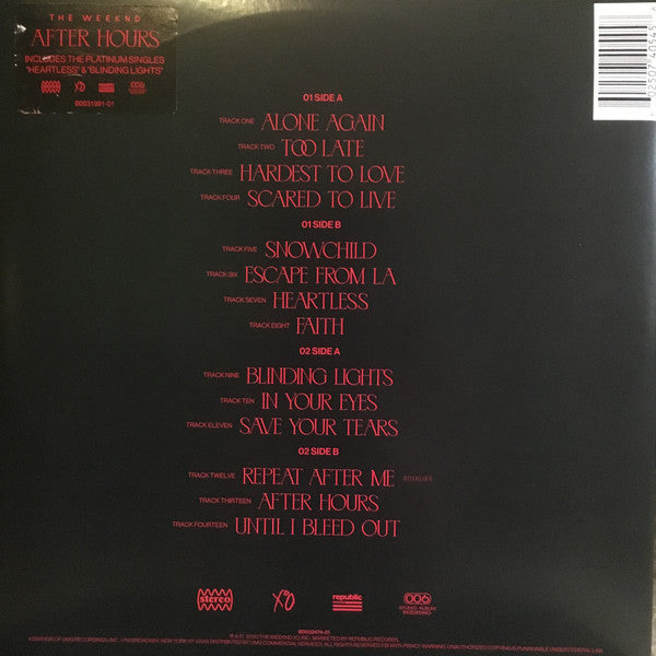 The Weeknd – After Hours – achterkant hoes