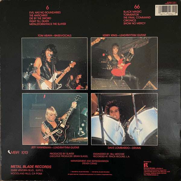 Slayer – SHOW NO MERCY – achterkant hoes