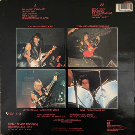 Slayer – SHOW NO MERCY – achterkant hoes