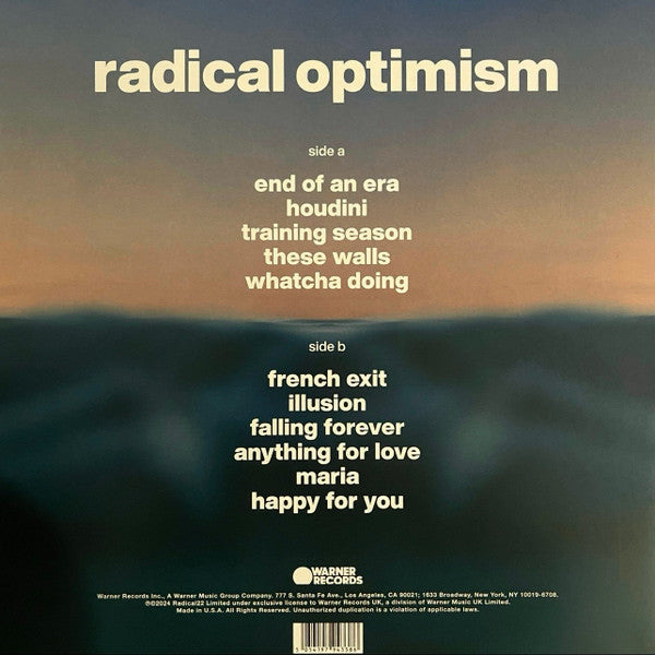 Dua Lipa – Radical Optimism – achterkant hoes