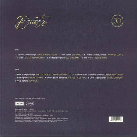 Andrea Bocelli – DUETS – achterkant hoes
