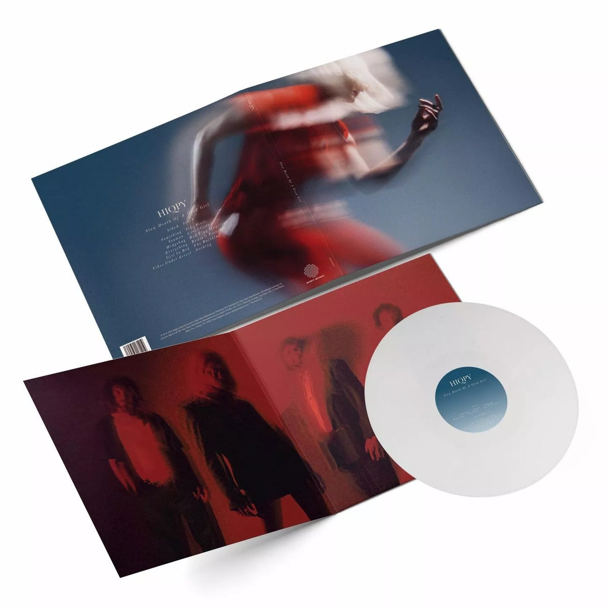 Hiqpy – Slow Death Of A Good Girl, white vinyl LP (EAN 0199584181219), achterkant en binnenhoes met witte plaat