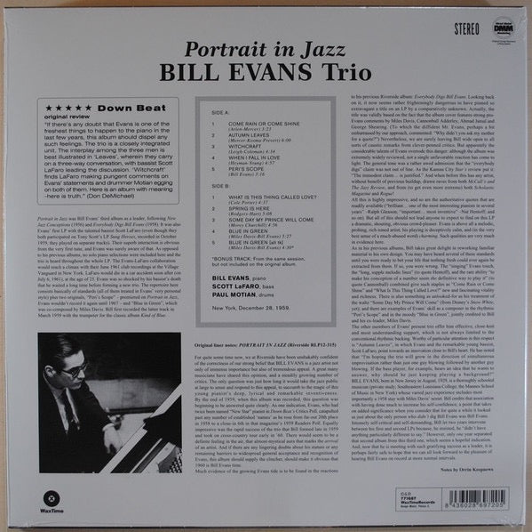 Bill Evans Trio – PORTRAIT IN JAZZ – achterkant hoes