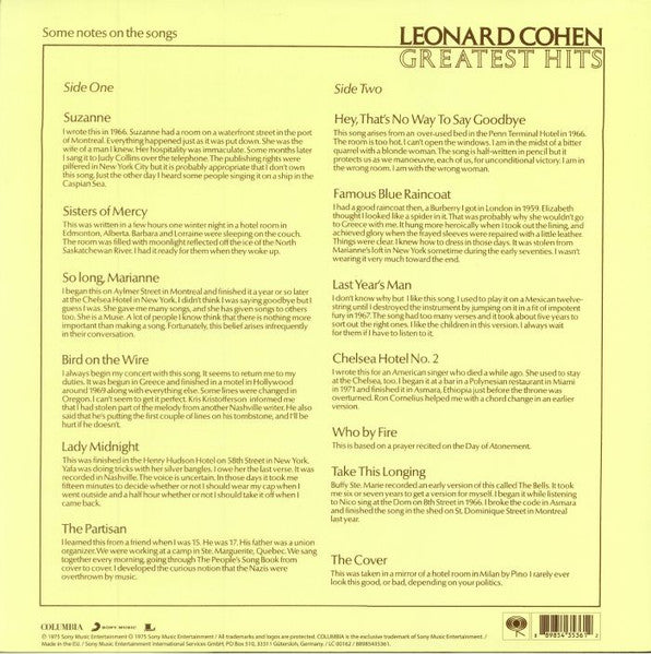 Leonard Cohen – Greatest Hits – achterkant hoes