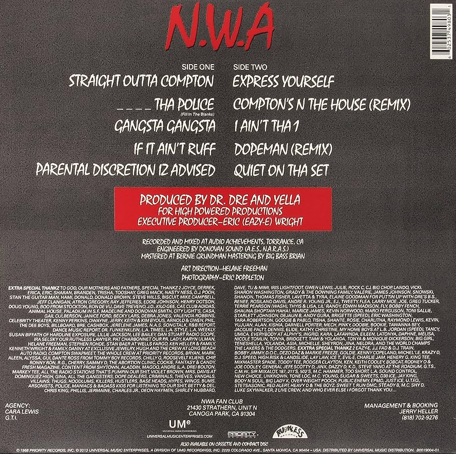 N.W.A – Straight Outta Compton – achterkant hoes