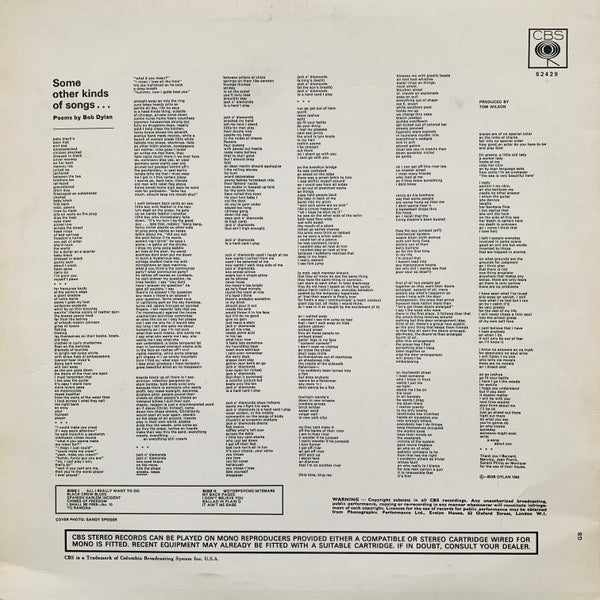 Bob Dylan – Another Side of Bob Dylan – achterkant hoes