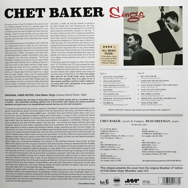 Chet Baker – Chet Baker Sings – achterkant hoes