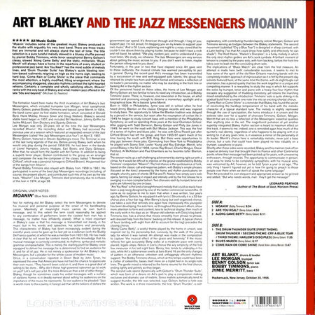 Art Blakey & The Jazz Messengers – MOANIN' – achterkant hoes