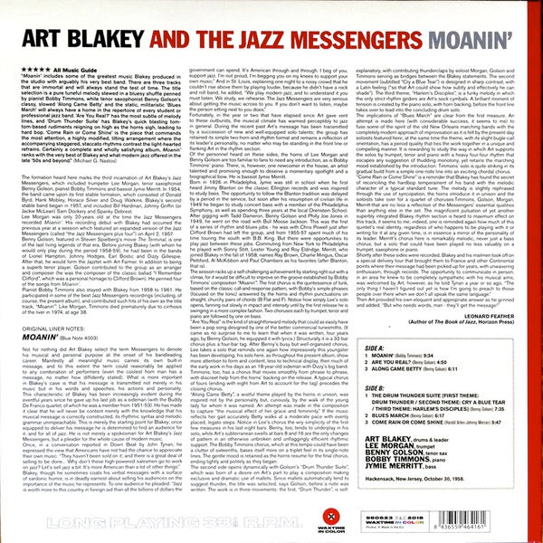 Art Blakey & The Jazz Messengers – MOANIN' – achterkant hoes