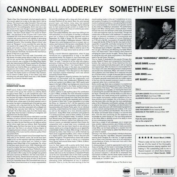 Cannonball Adderley – SOMETHIN' ELSE – achterkant hoes