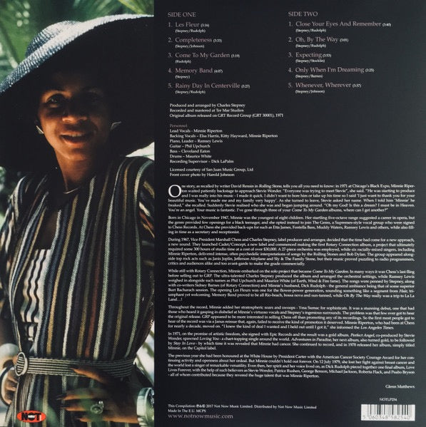 Minnie Riperton – COME TO MY GARDEN – achterkant hoes