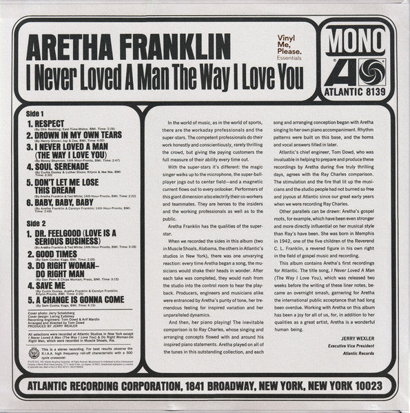 Aretha Franklin – I Never Loved a Man the Way I Love You – achterkant hoes
