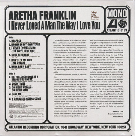 Aretha Franklin – I Never Loved a Man the Way I Love You – achterkant hoes