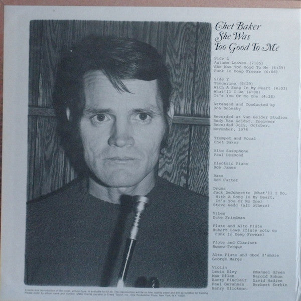 Chet Baker – SHE WAS TOO GOOD TO ME – achterkant hoes