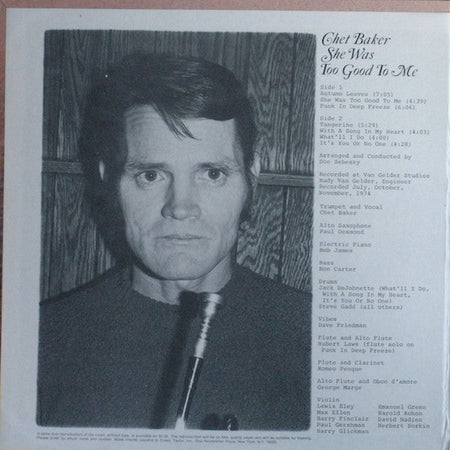 Chet Baker – SHE WAS TOO GOOD TO ME – achterkant hoes