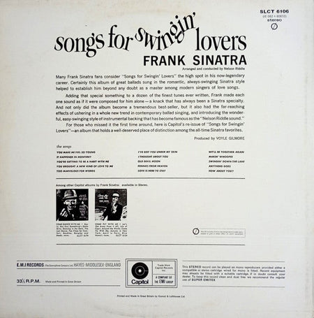 Frank Sinatra – SONGS FOR SWINGIN' LOVERS! – achterkant hoes