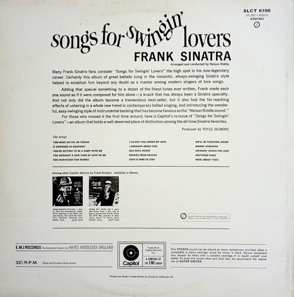 Frank Sinatra – SONGS FOR SWINGIN' LOVERS! – achterkant hoes