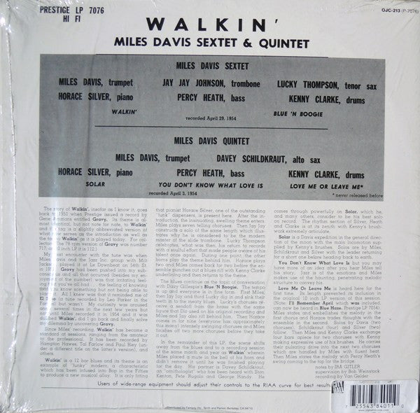Miles Davis – WALKIN' – achterkant hoes