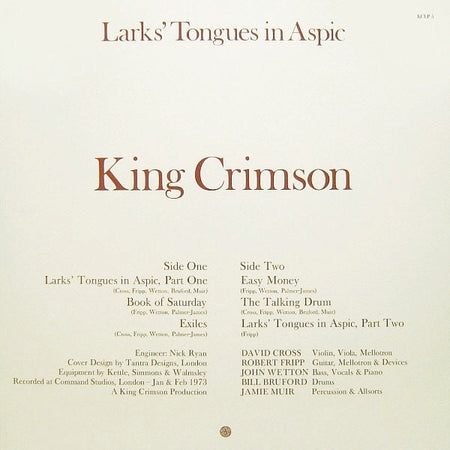 King Crimson – LARKS' TONGUES IN ASPIC – achterkant hoes