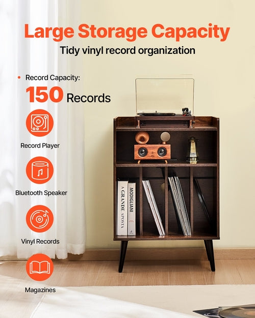 Record Player Stand with LED Light, 3 Tiers Turntable Stand with